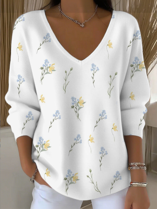 Dámské veselé žluté modré květinové vkrk svetr