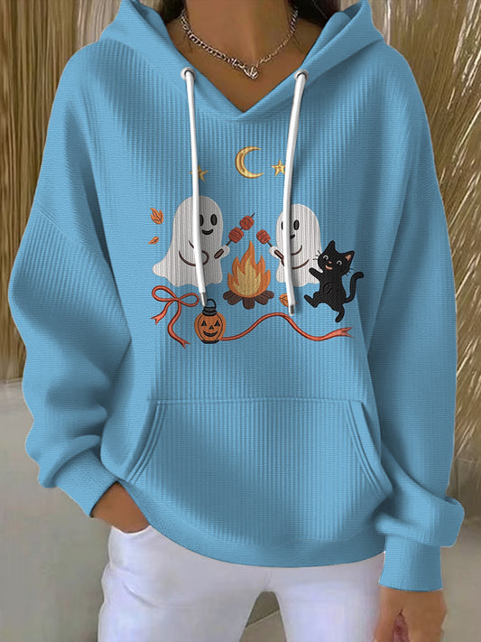 Dámské halloween okouzlující duch táborák kočka hoodie