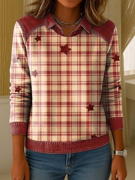 Ženské vintage plátno hvězda umění golier pulóver