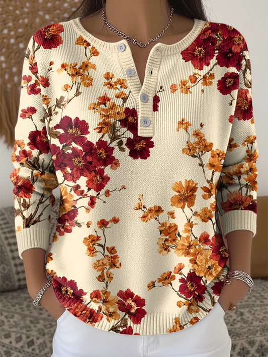 Ženy vintage multicolor floral art vneck top