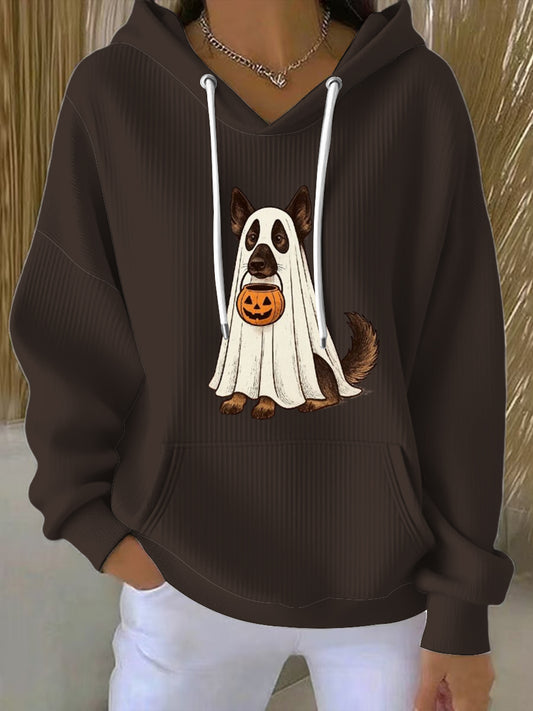 Dámské halloween sladký duch pes dýně mikina hoodie