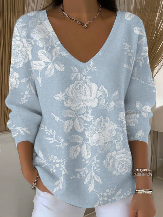 Dámské elegantní bílý růžový modrý svetr s v krkem