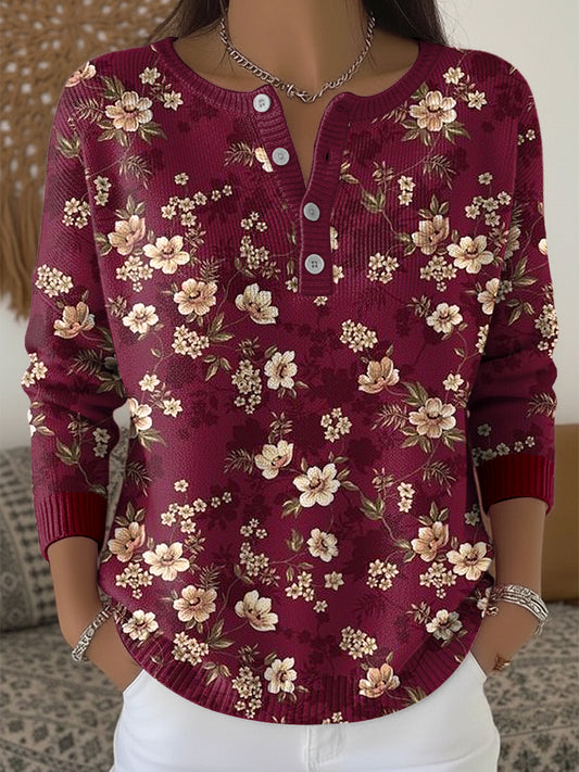 Dámské vintage květinové umění vneck top