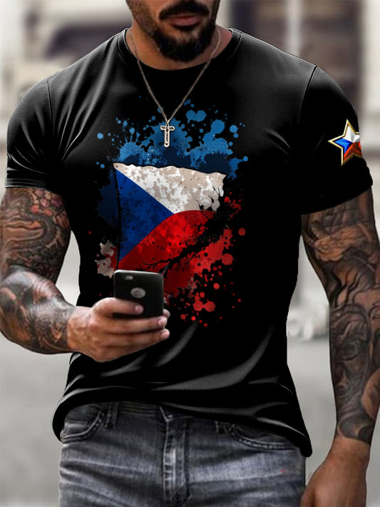 Pánské retro vlajka inkoust umění příležitostné tričko