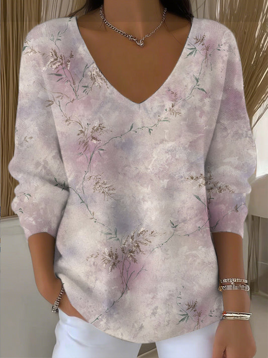 Dámské sny fialové květinové vneck svetr