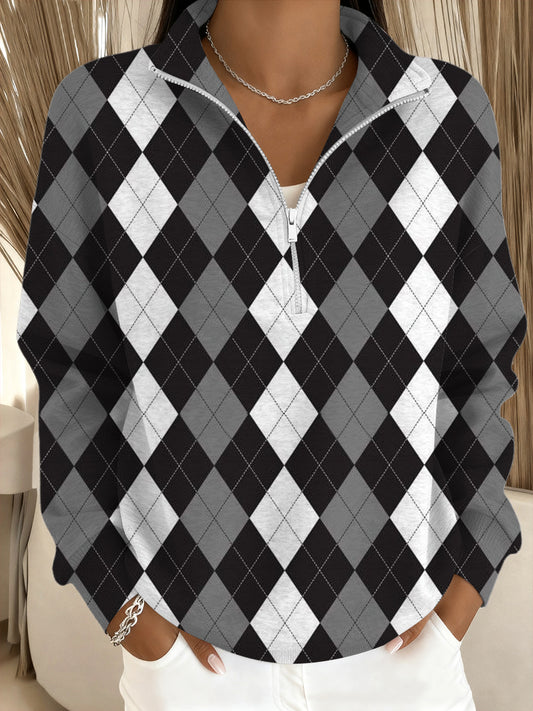 Dámské stylové šedé argyle tričko s stojanem