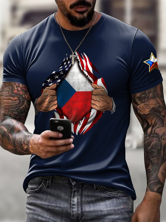 Pánské retro republika vlajka umění příležitostné tričko