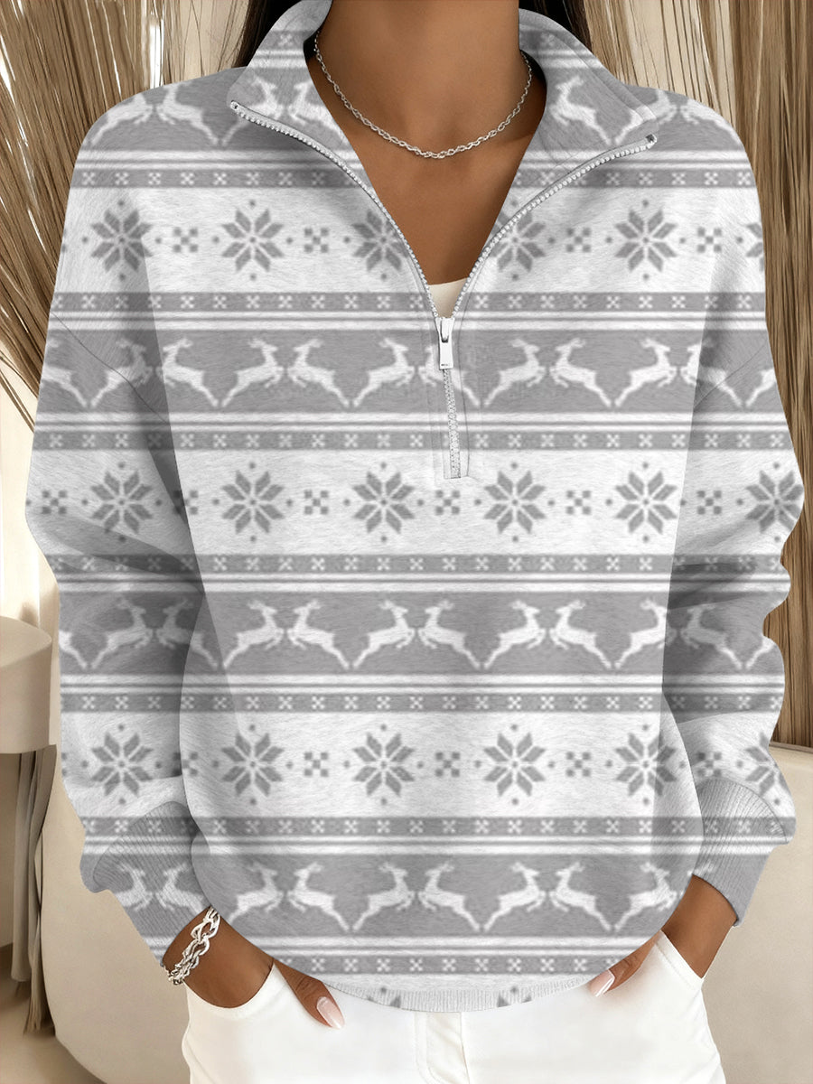 Ženy vánoční slavnostní soby sněhová vločka stojanugolier sweatshirt