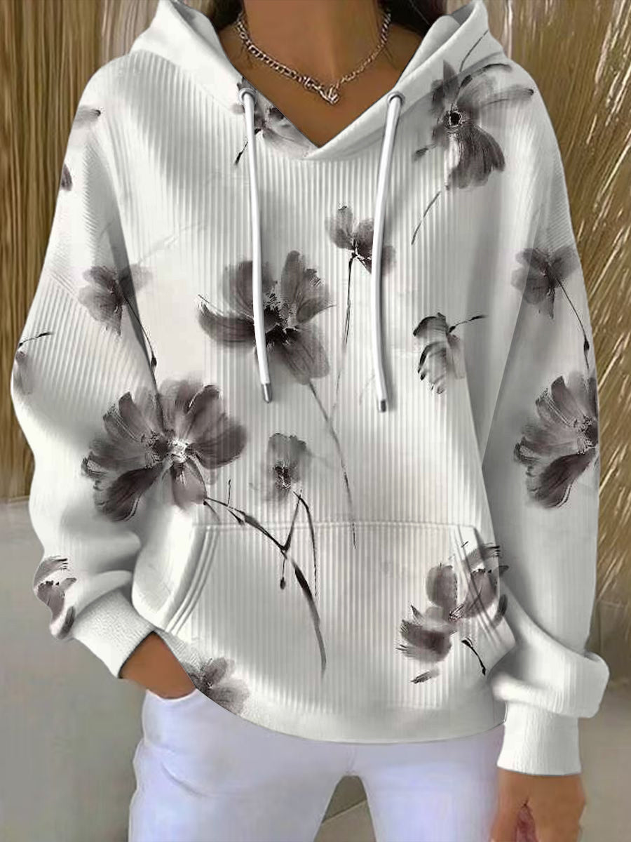 Ženy umělecká šedá květinová mikina