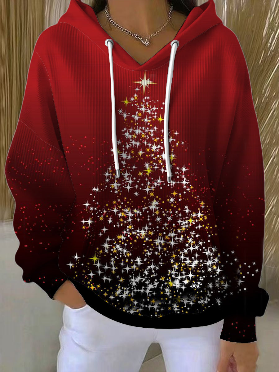 Dámské slavnostní červené hvězdné vánoční stromeček hoodie