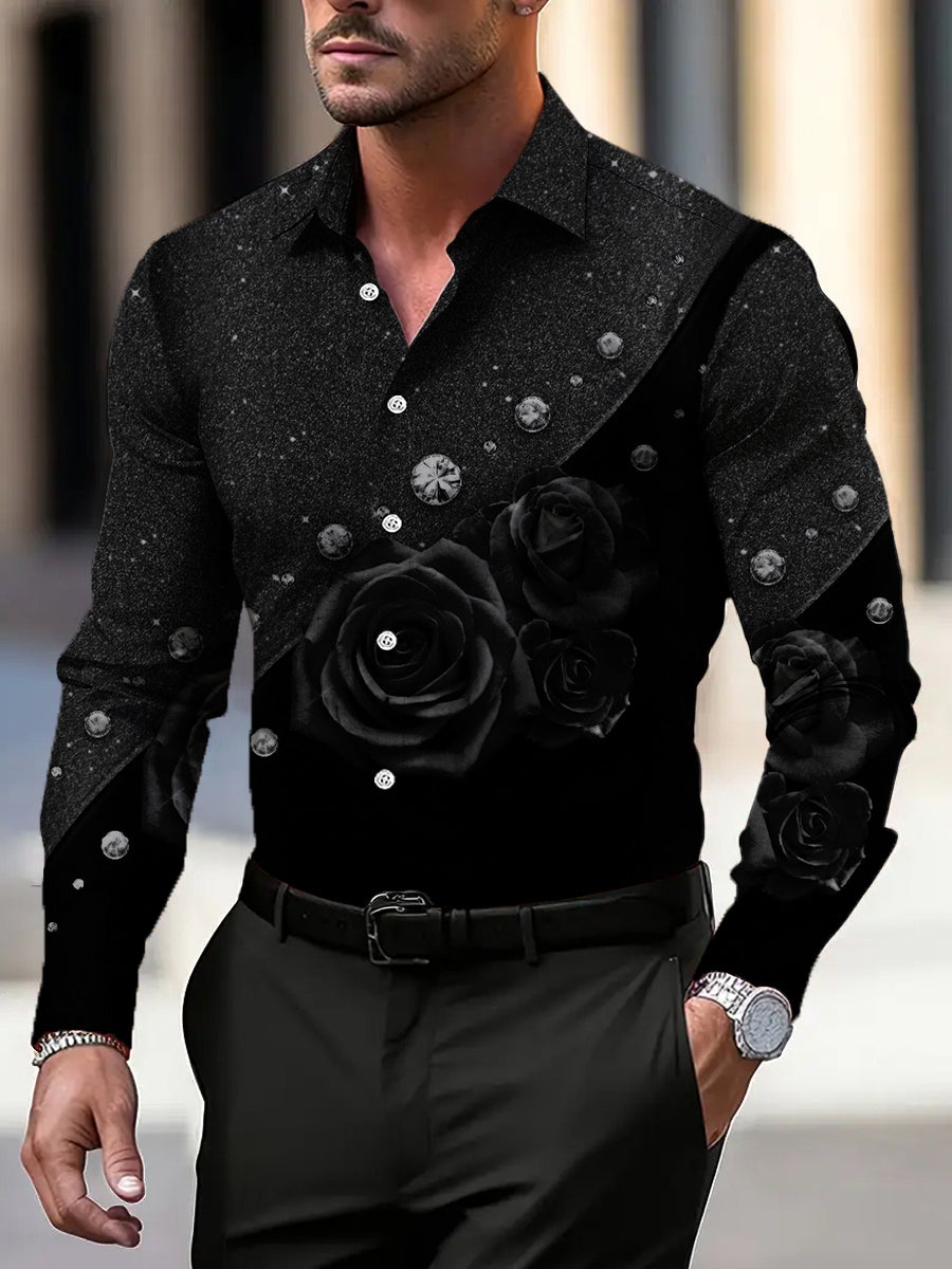 Pánské romantické černé růžové tričko