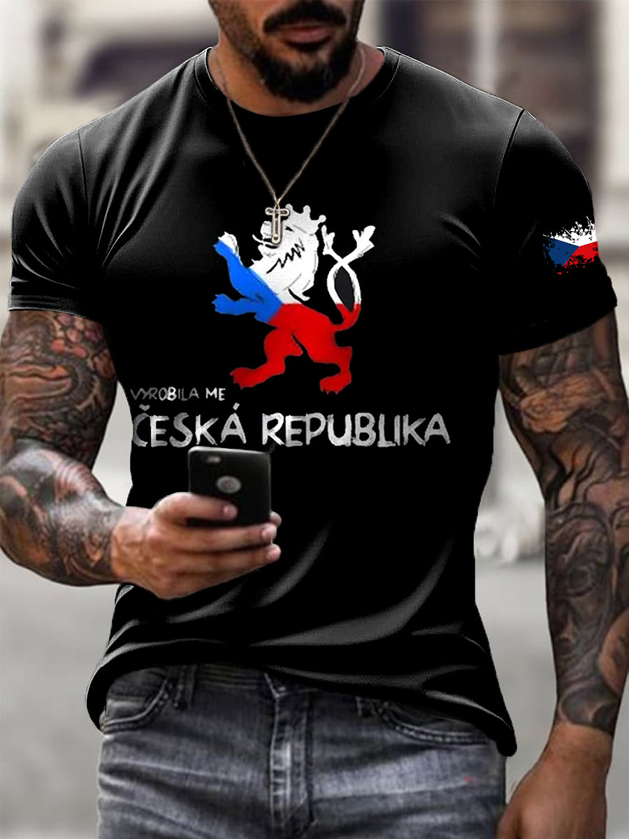 Pánské vintage vlajka lion emblem casual tshirt