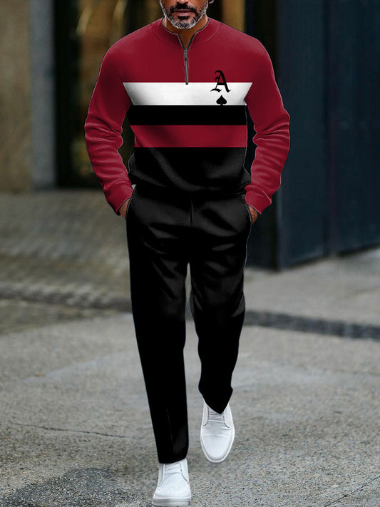 Pánské retro minimalistické geometrické každodenní polo dlouhé kalhoty set