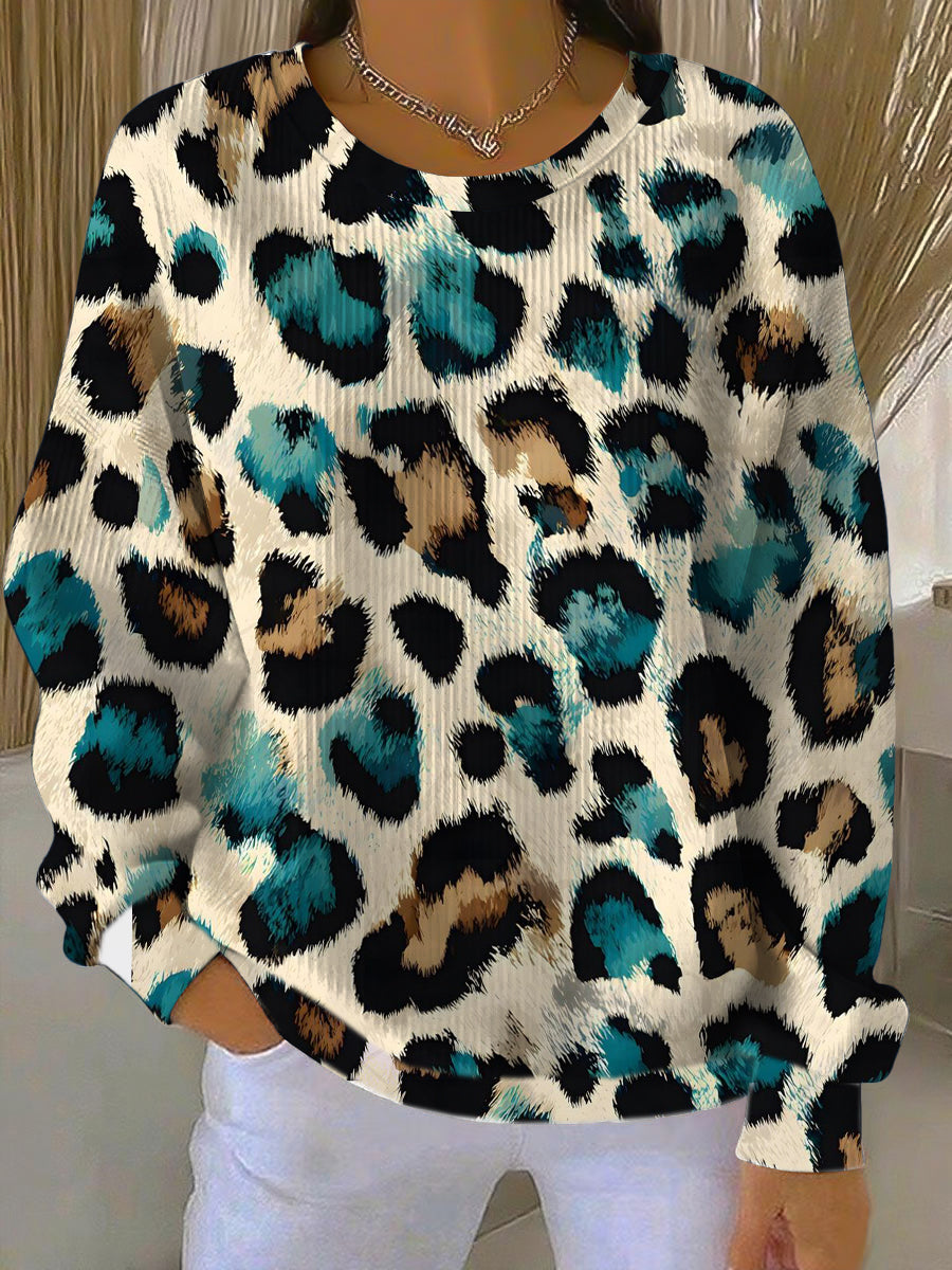 Dámské trendy tyrkysová leopard tisk sweatshirt