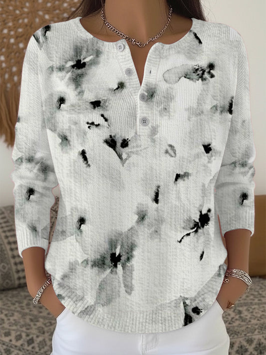 Dámské umělecké inkoust floral henley svetr