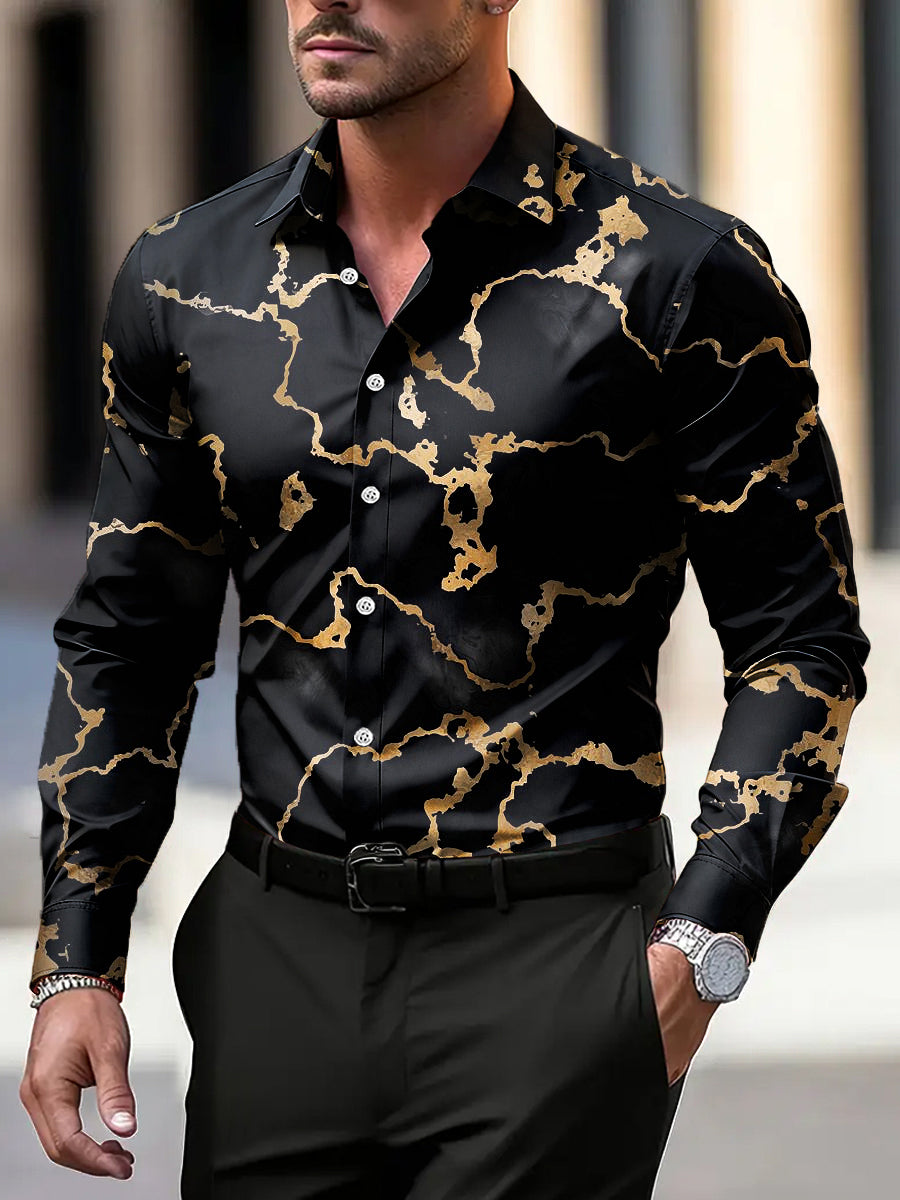 Pánské vintage zlatě pruhované obchodní denní košile