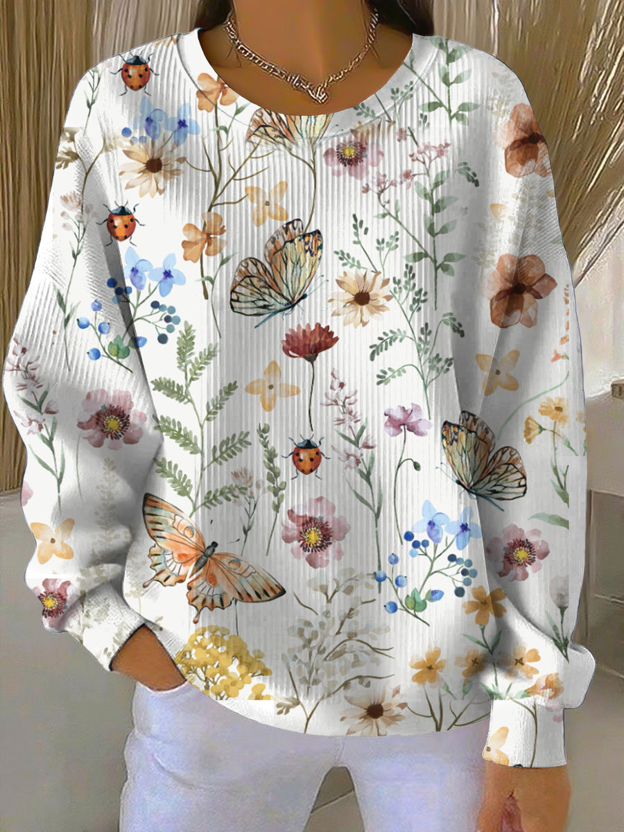 Ženské vibrační motýl & květinové tisk sweatshirt