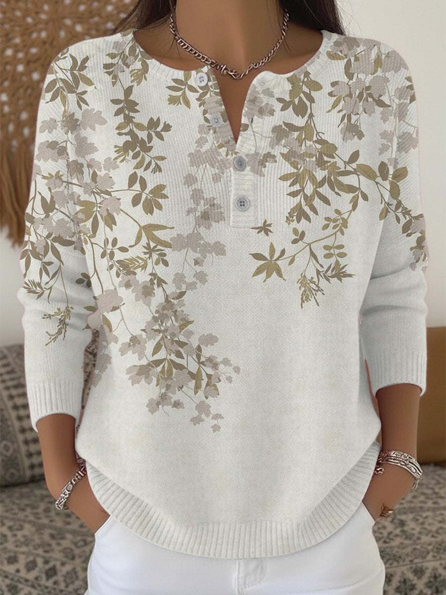 Ženské okouzlující víno tisk henley svetr