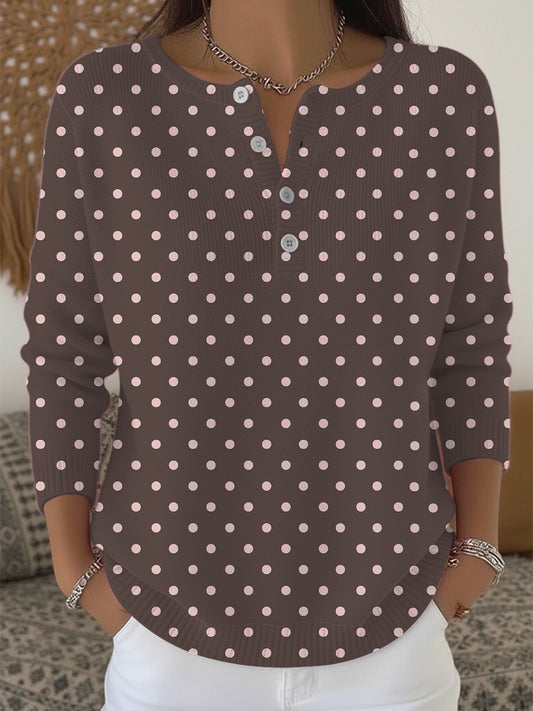 Dámské klasické polka dot print henley svetr