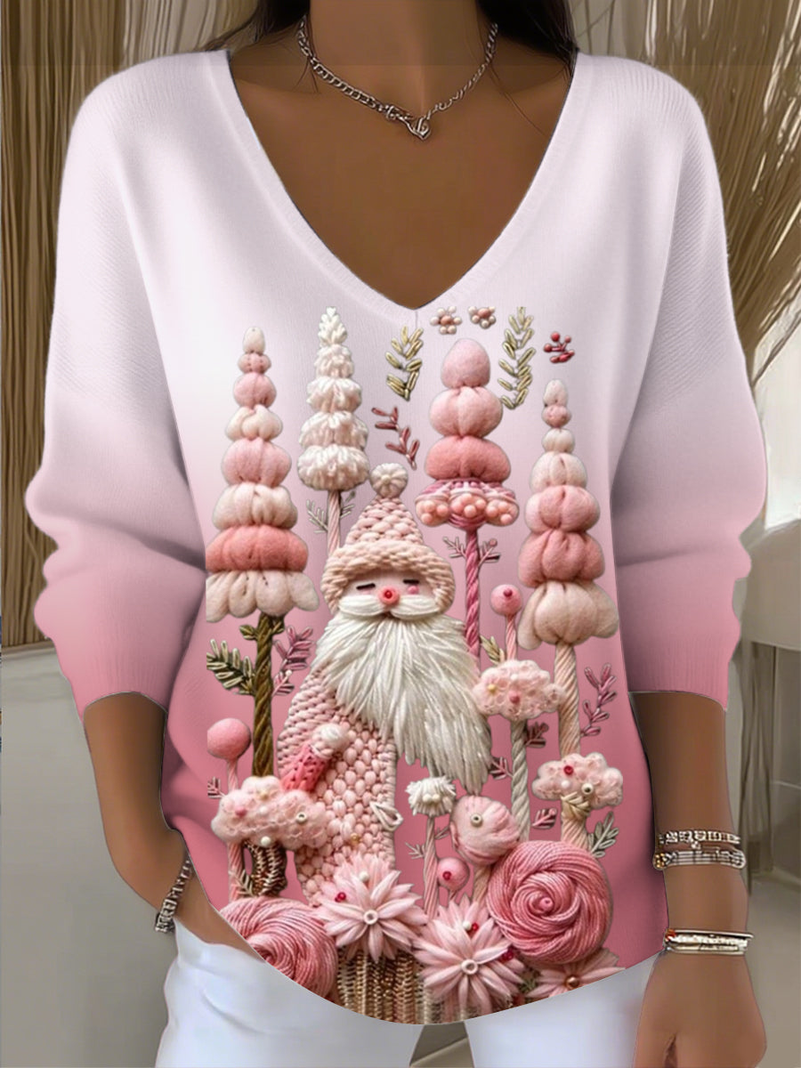 Dámské vánoce unikátní růžové santa & floral vneck svetr