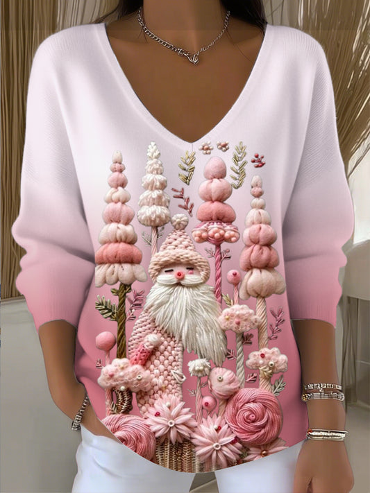 Dámské vánoce unikátní růžové santa & floral vneck svetr