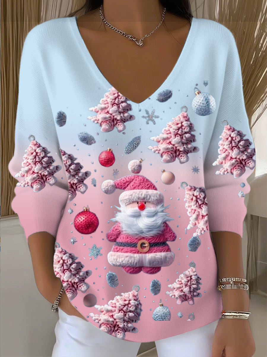 Dámské vánoce roztomilé růžové santa & strom vkrk svetr