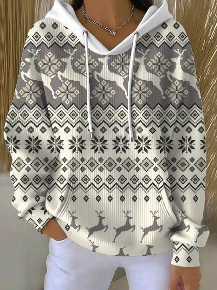 Dámské vánoce stylový šedý sob fair isle hoodie