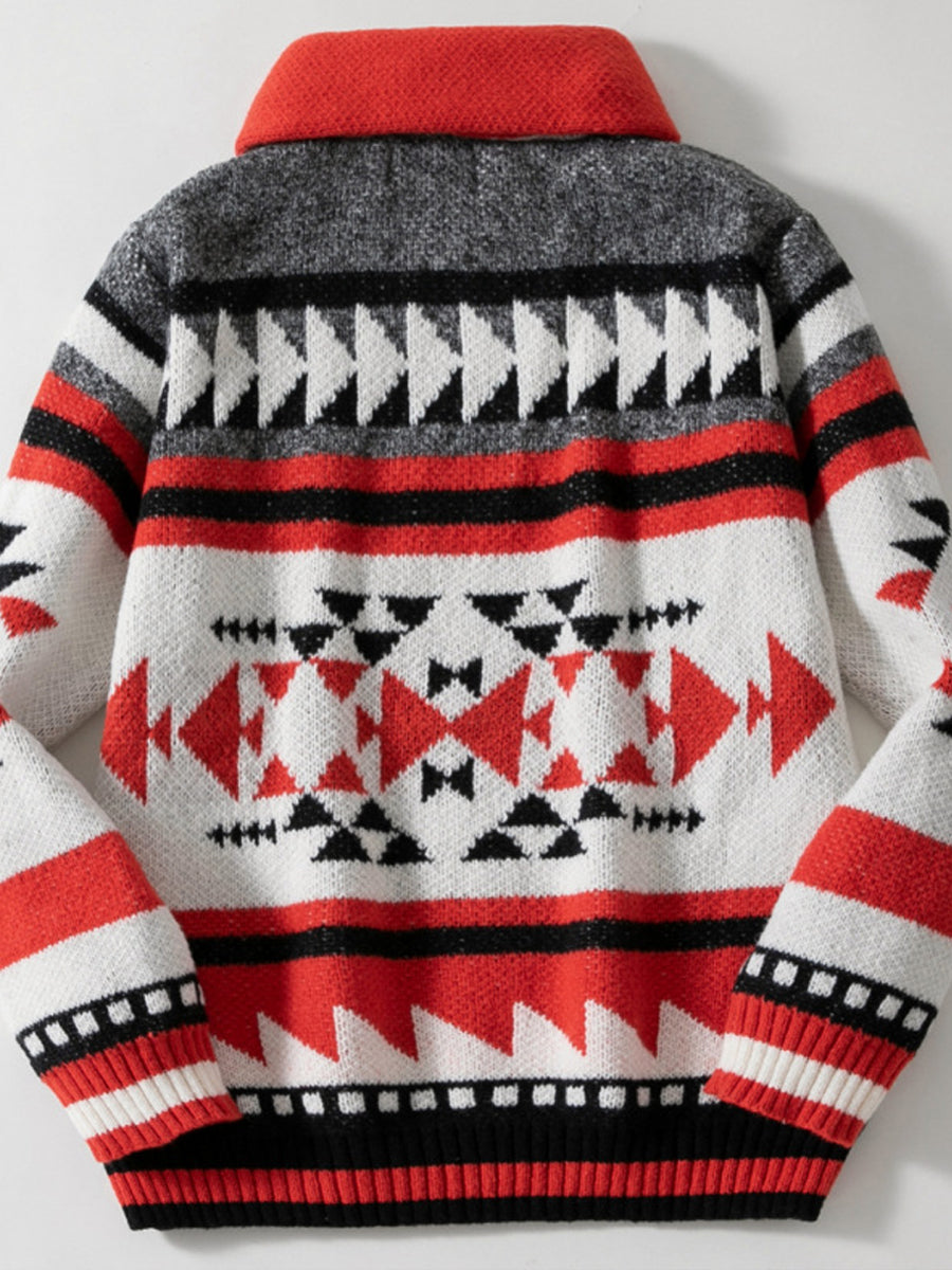 Pánské vintage etnické jacquard obojek pletené vesty