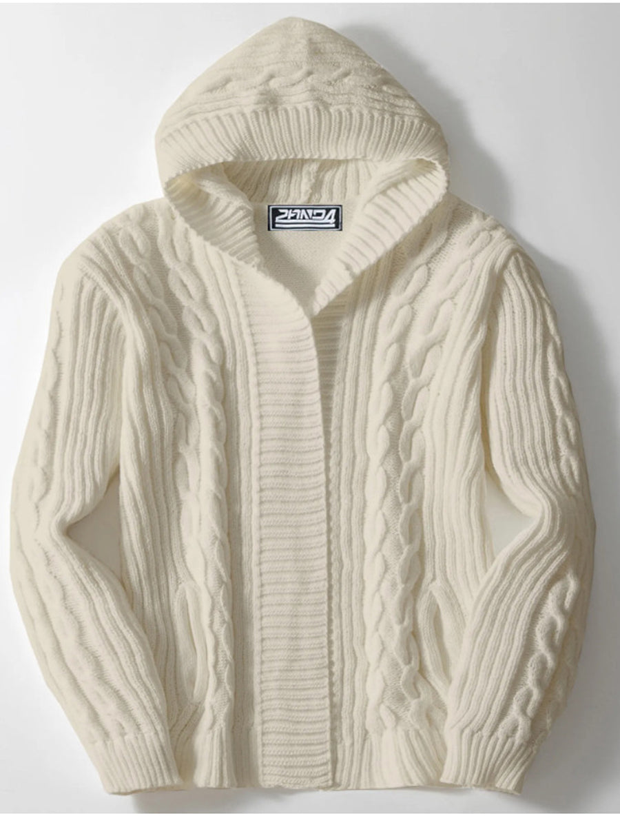 Pánské vintage kabelové pletené svetr s kapucinou