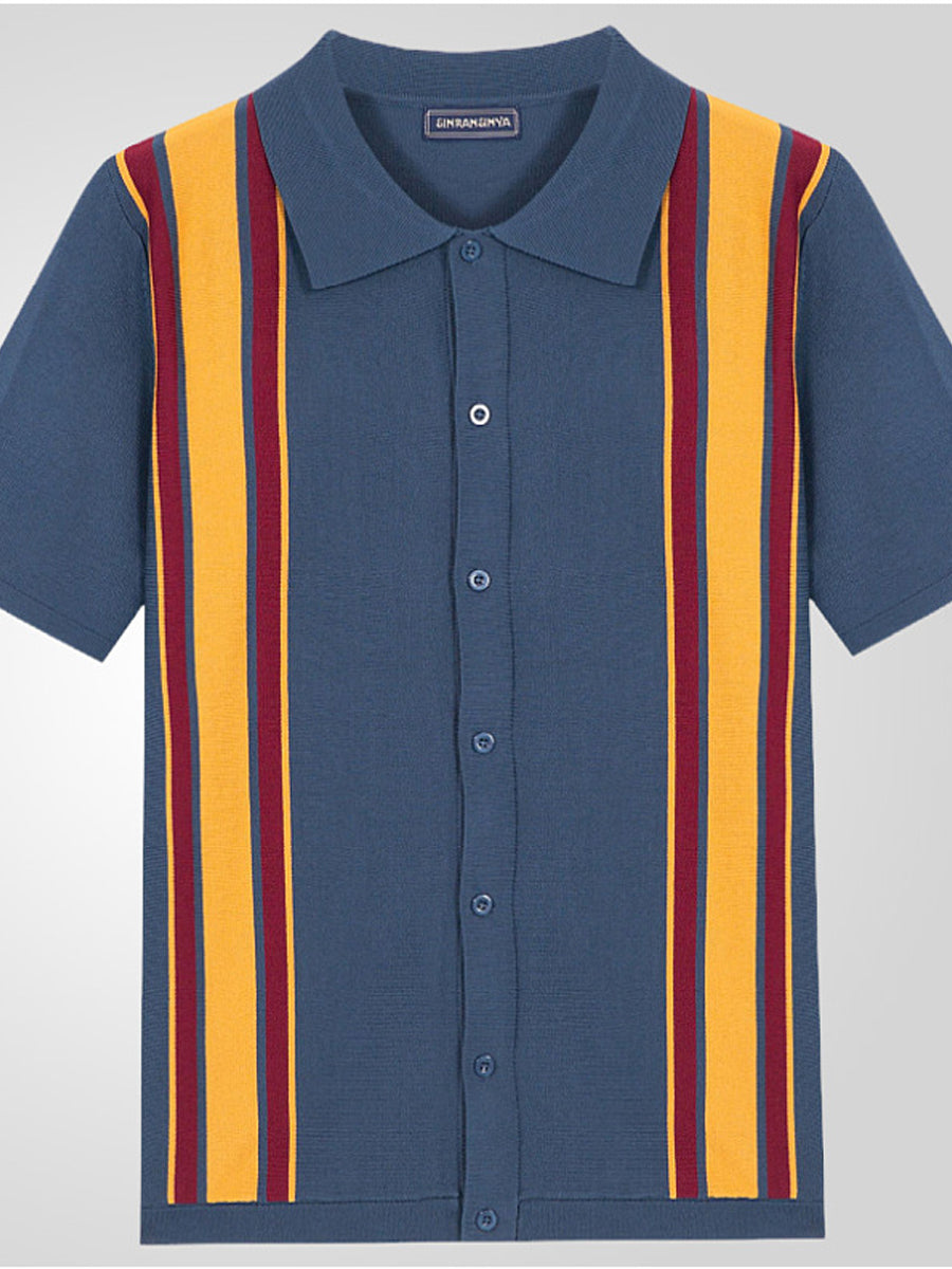 Pánské vintage pruhované pletené obojek kardigán