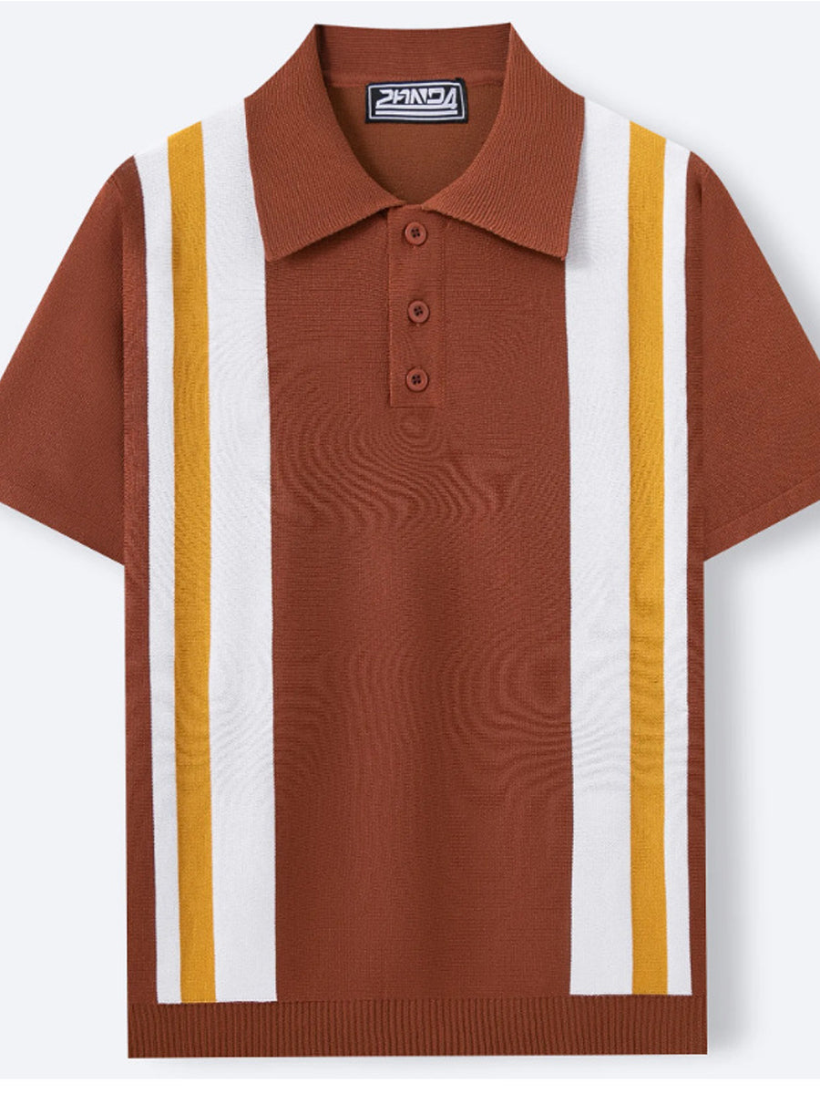 Pánské vintage pruhované kontrastní barevné pletené pólo