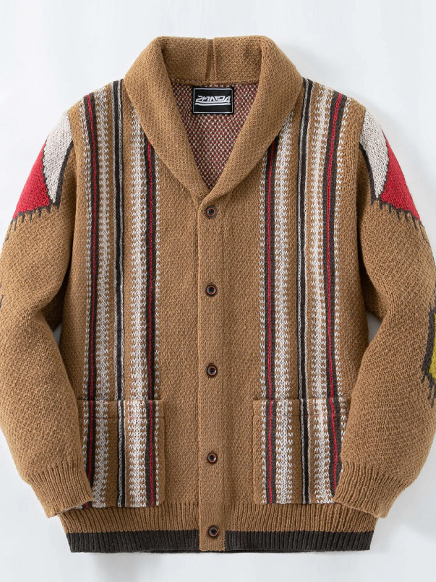 Pánské vintage britské žakvardový pruhovaný pletený vesta s obojkem