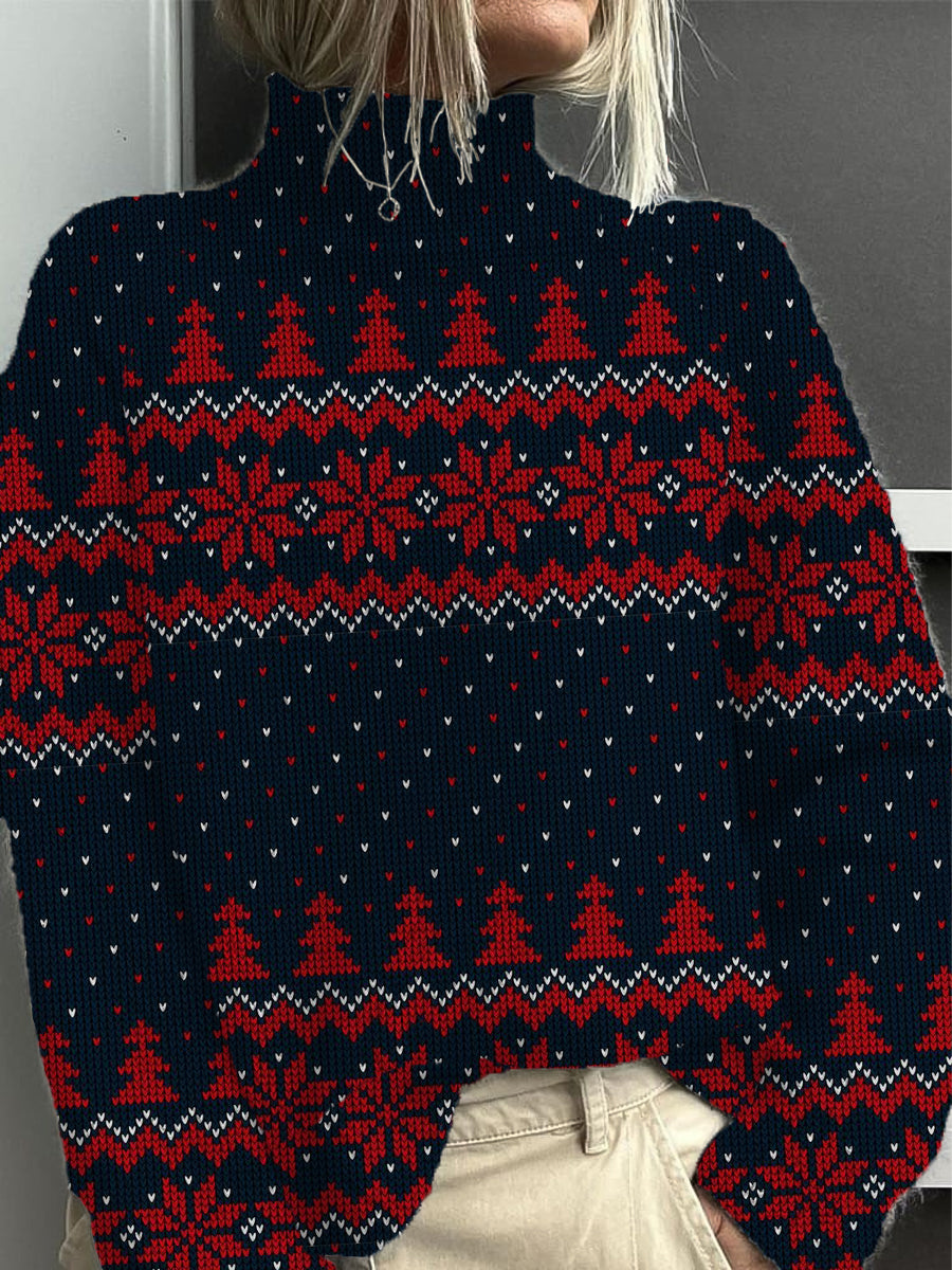 Dámské klasické námořní vánoční stromeček mock neck svetr