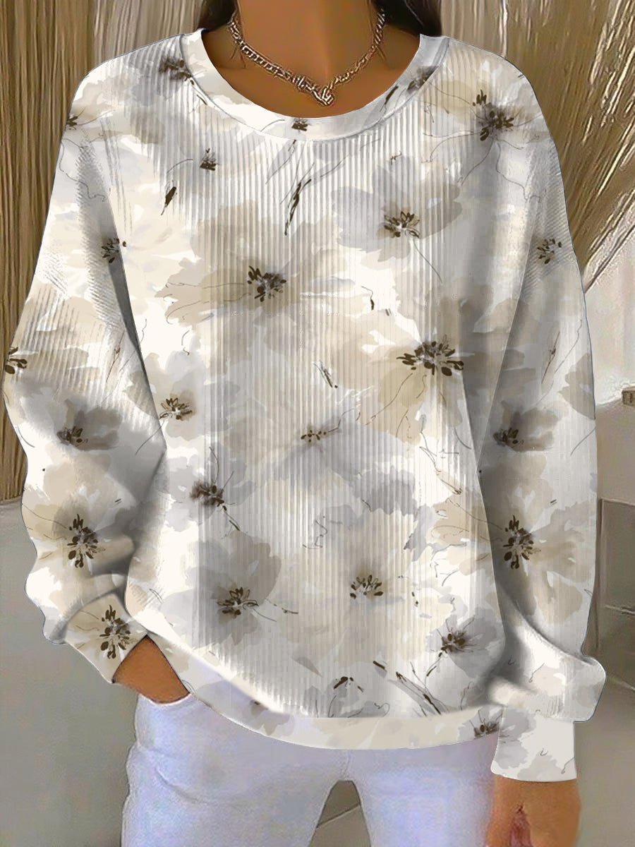 Dámské stylové béžové květinové mikiny