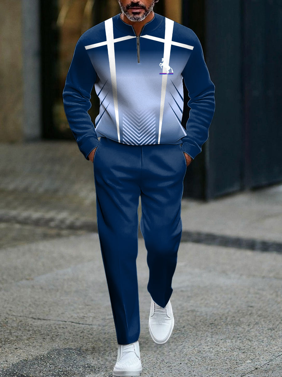 Pánské minimalistický vintage gradient stripe business casual polo set