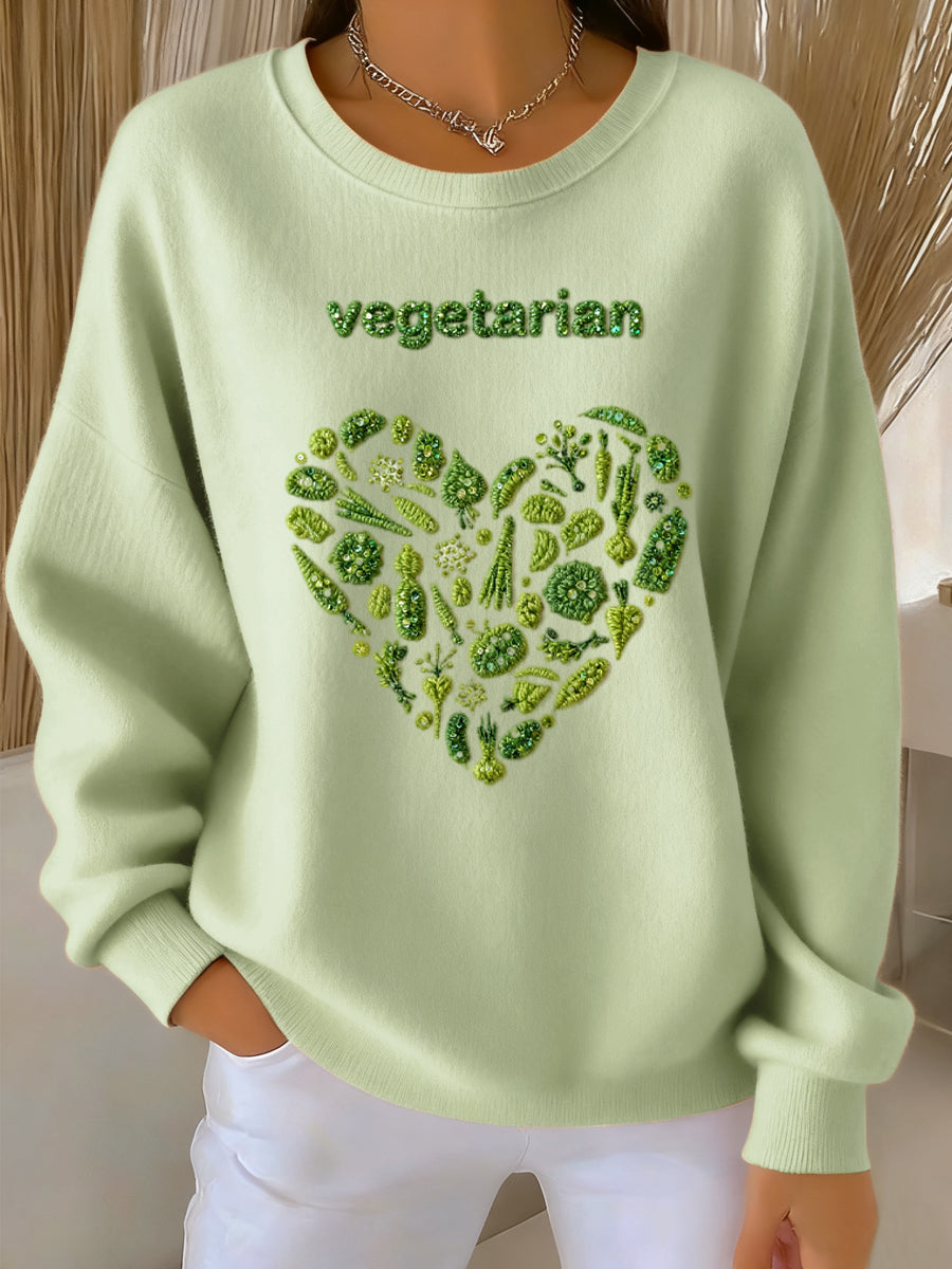 Ženské vintage vegánské zeleniny neformální pulóver