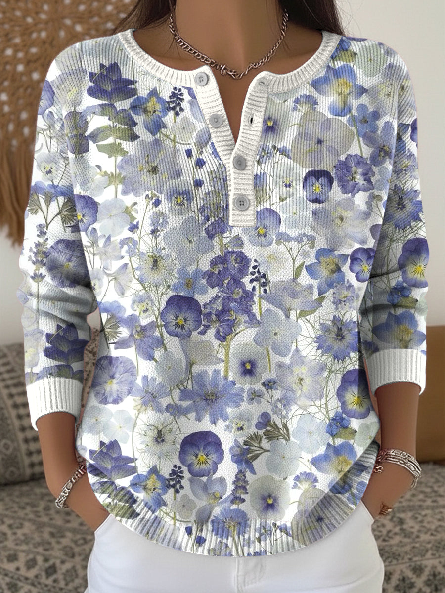 Ženy vintage abstraktní květinové umění vneck top