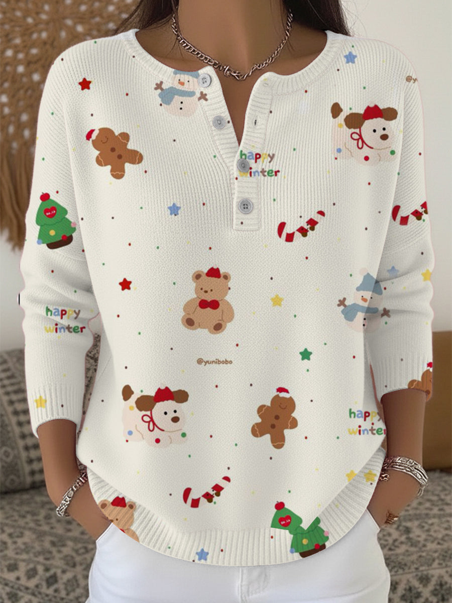 Dámské vánoce barevné zimní dovolená tisk henley svetr