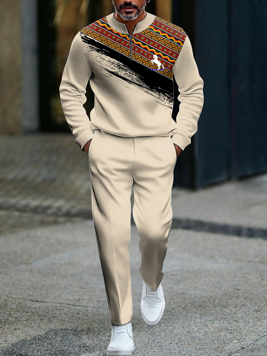 Pánské vintage ethnic gradient business casual polo set