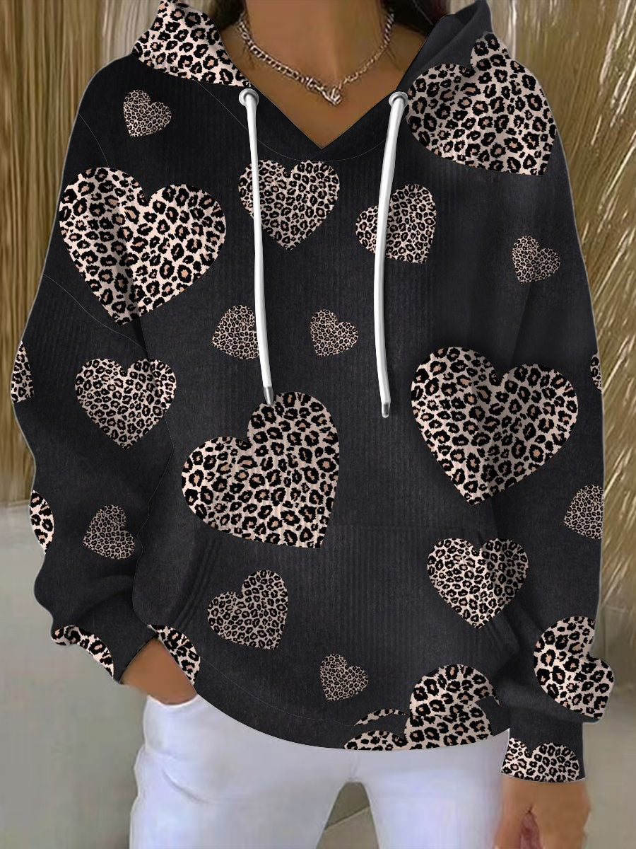Dámské módní černý leopard srdeční mikina