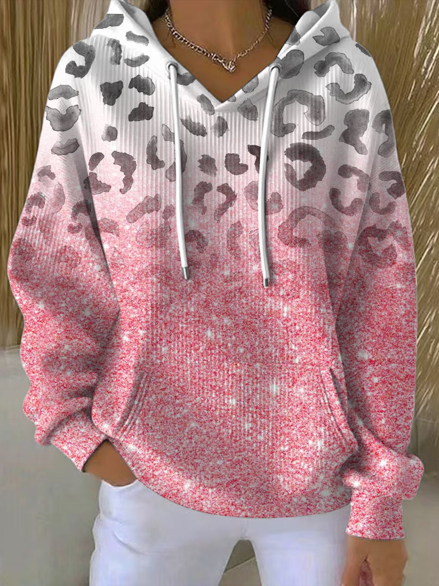 Dámské okouzlující růžový leopard gradient tisk mikina