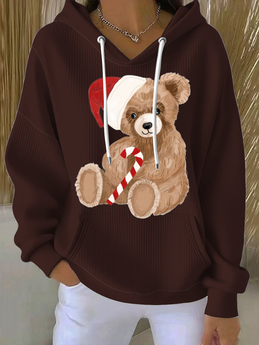 Dámské rozkošné hnědé vánoční medvědí tisk mikina