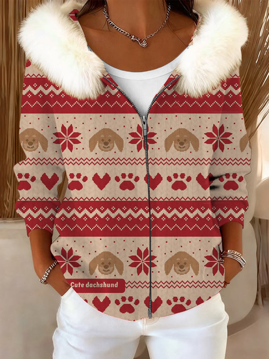 Dámské roztomilé kabát s kožešinovým obojkem