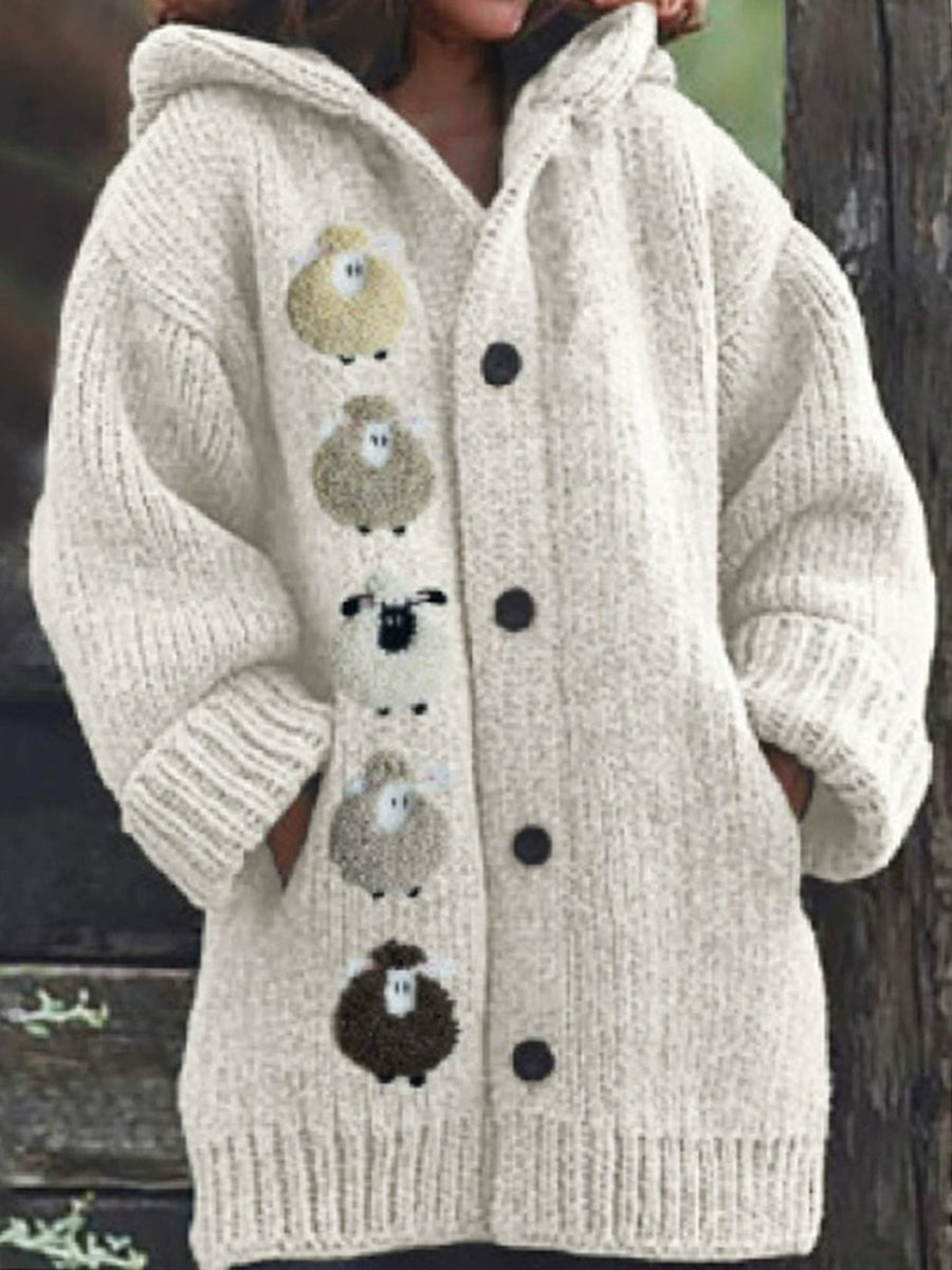 Dámské roztomilé ovce tisk s kapucnou vestu