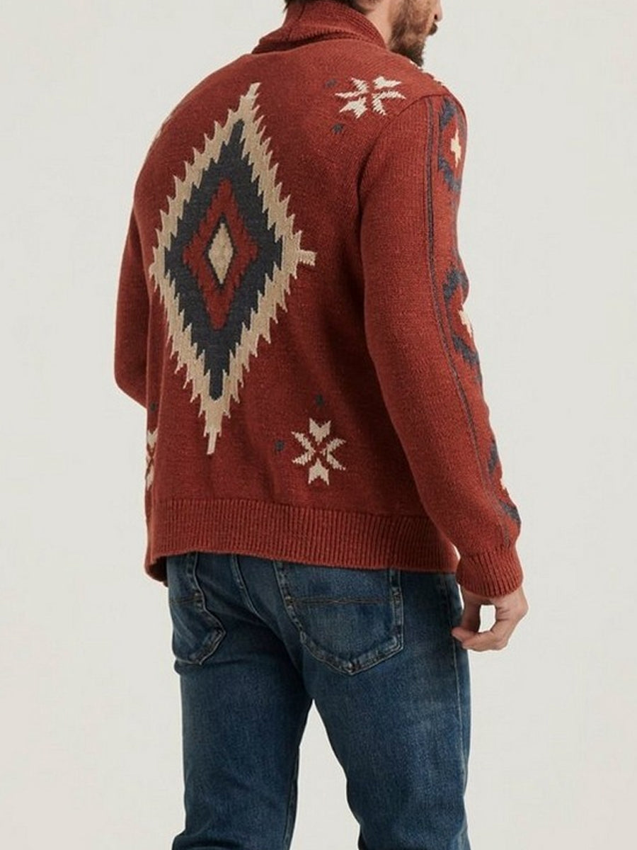 Pánské vintage golier jacquard pletené vestagan tlustý svetr