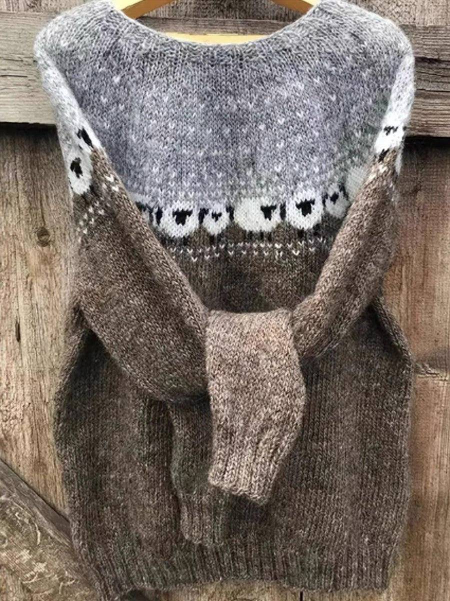 Dámské roztomilé ovčí tisk pletený svetr