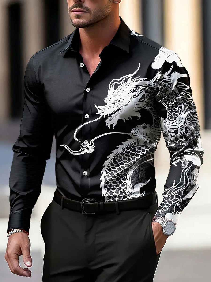 Pánské retro drak vzor umění business casual košile