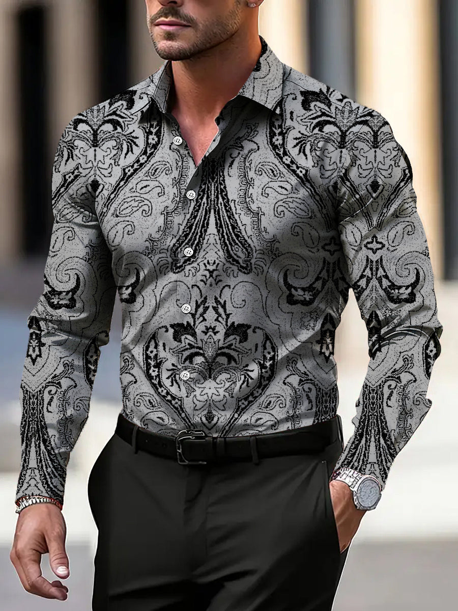 Pánské módní šedý damask tisk šaty košile