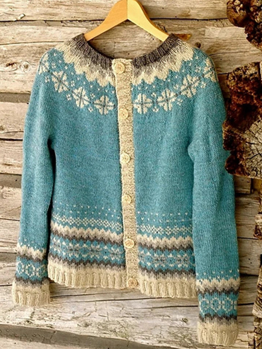 Dámské vintage etnické žakváry s kulatým krkem pletené vesty