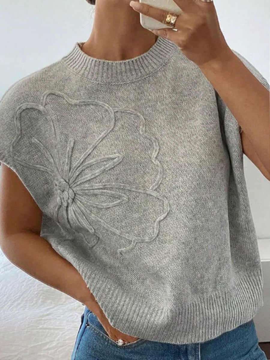 Dámské elegantní šedé květinové pletené vesty